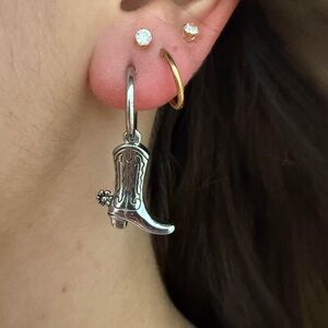 Cowboy Boot Charm Hoop Earrings